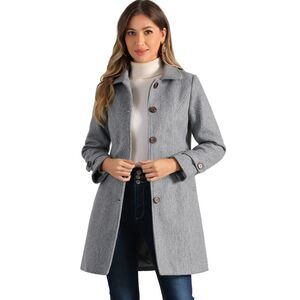 Winter Peter Pan Collar Mid-thigh A-line Single Breasted Pea Coat Gray